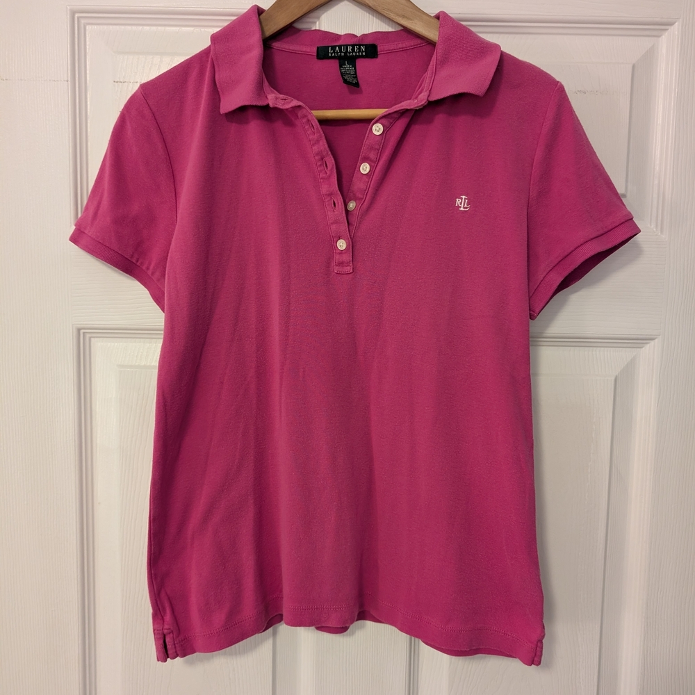 Vintage Y2K Lauren By Ralph Laure Pink Button Down Polo Shirt Women's Large
